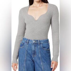 The Drop Grey Ribbed Sweetheart Sweater Size S